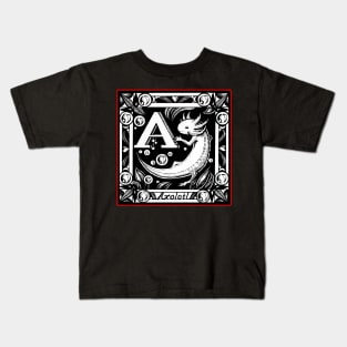 A is for Axolotls - Red Outlined Design Kids T-Shirt